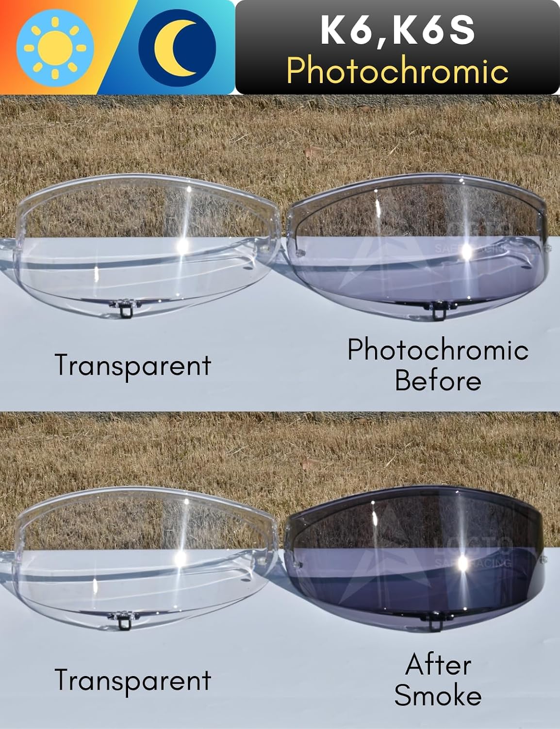 Photochromic Visor Compatible With K6,K6S Helmet Transition Face Shield (K6,K6S Clear To Smoke)
