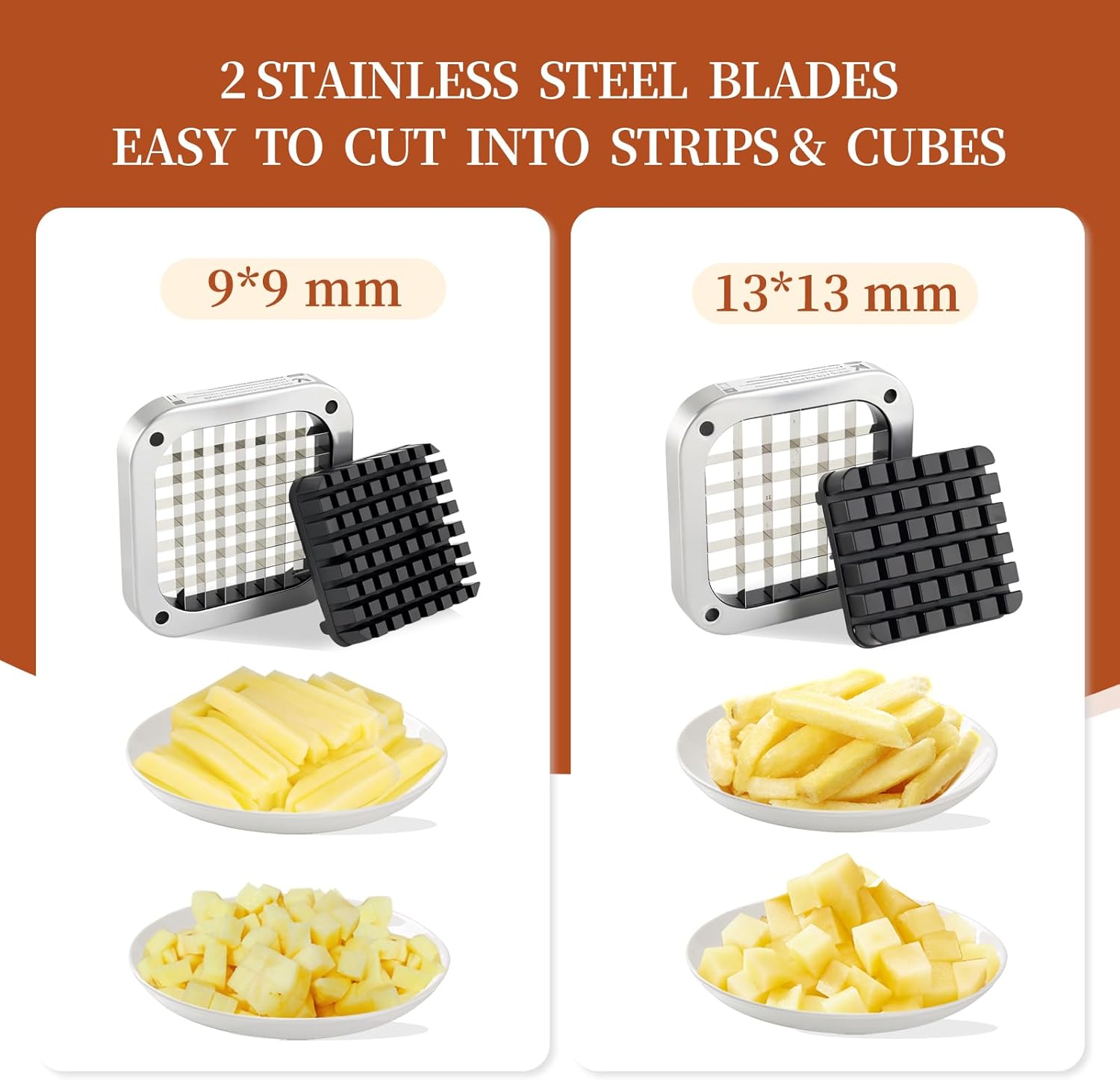 Anatole Professional French Fry Cutter with 1/3'' 1/2'' Stainless Steel Blades Manual Potato Cutter Dicer with Suction Cups for Carrot Cucumber Onion