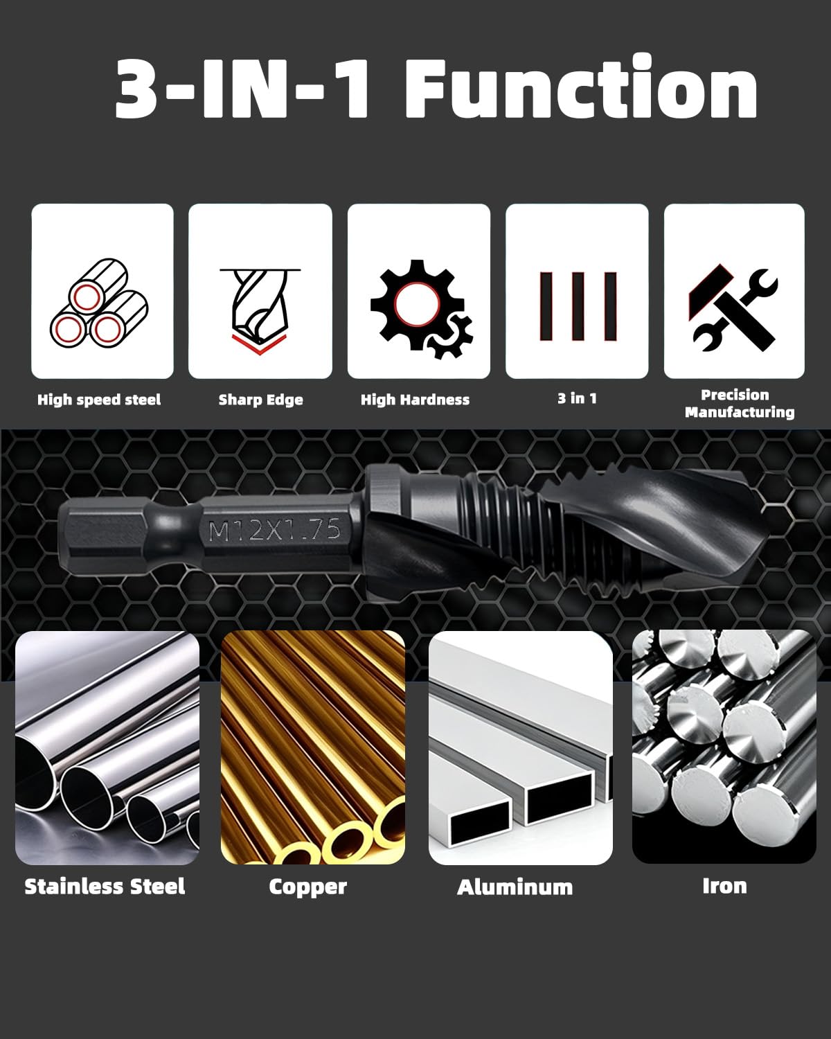 3-in-1 Drill & Tap Set - 14 PCS High Speed Steel -3