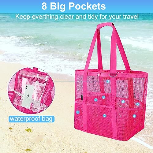 Miniatura 3 de Everfunny Bolsa de playa de malla grande, ligera, plegable, para accesorios de playa, artículos esenciales de viaje