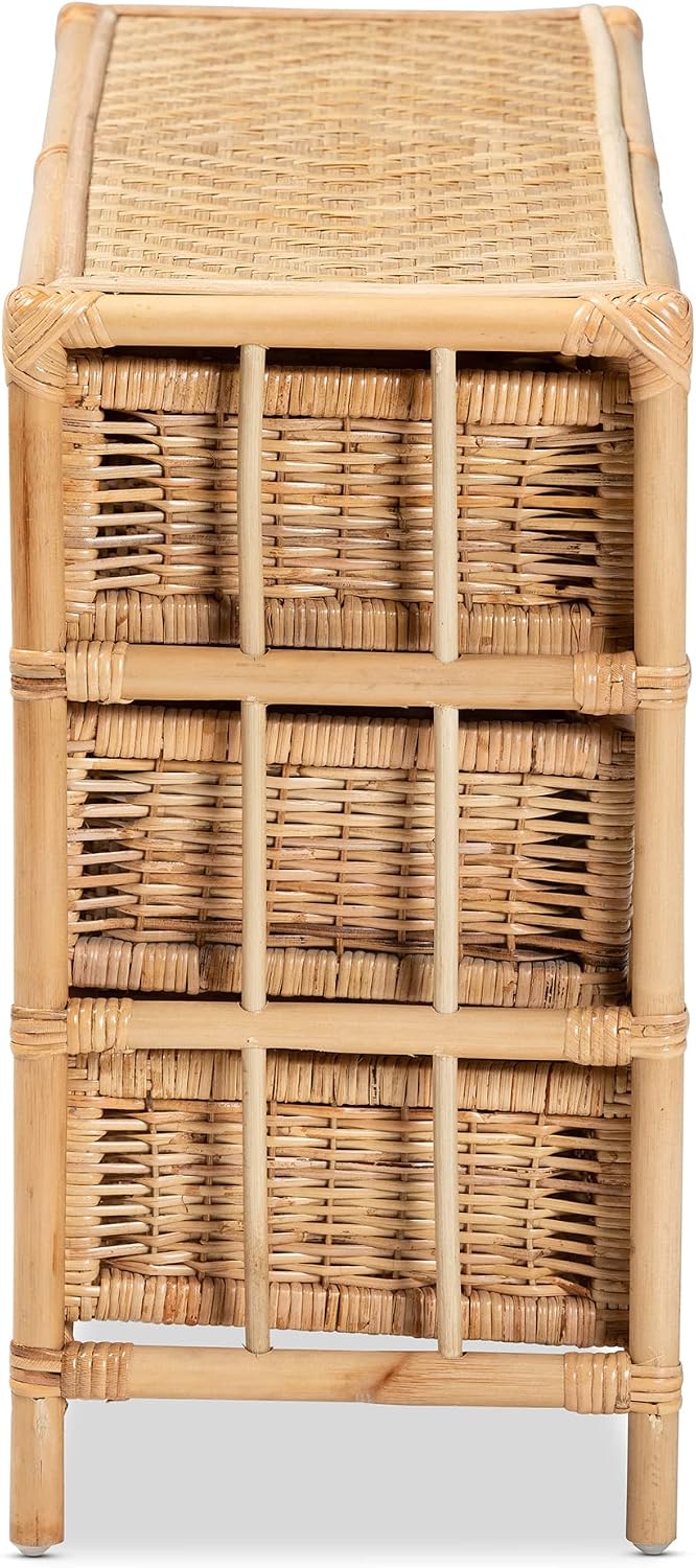bali & pari Dariana Modern Bohemian Natural Rattan 6-Drawer Storage Cabinet