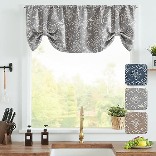 Miniatura 10 de JINCHAN Cortina opaca estilo bohemio para cocina, sala de estar, cenefa moderna de granja, oscurecimiento de la habitación, tratamiento de ventana