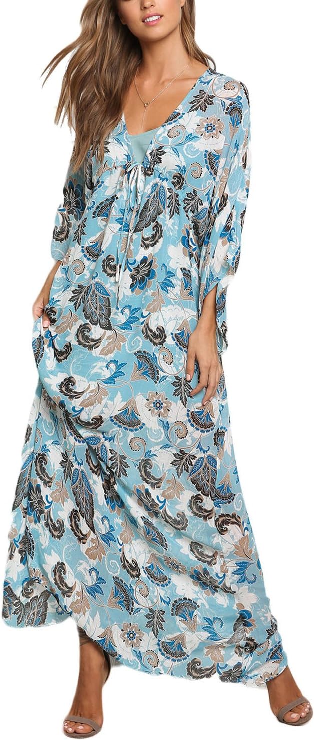 Love Culture Women's Dusty Blue Chiffon Floral Print Maxi Dress