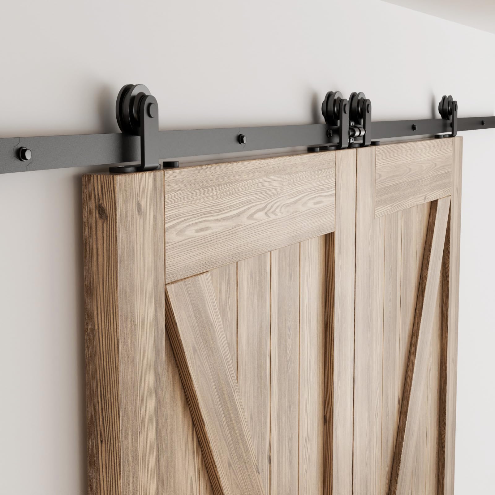 CCJH 8FT Sliding Track Double Barn Door Hardware Kit,Heavy Duty,T-Shaped Style Black