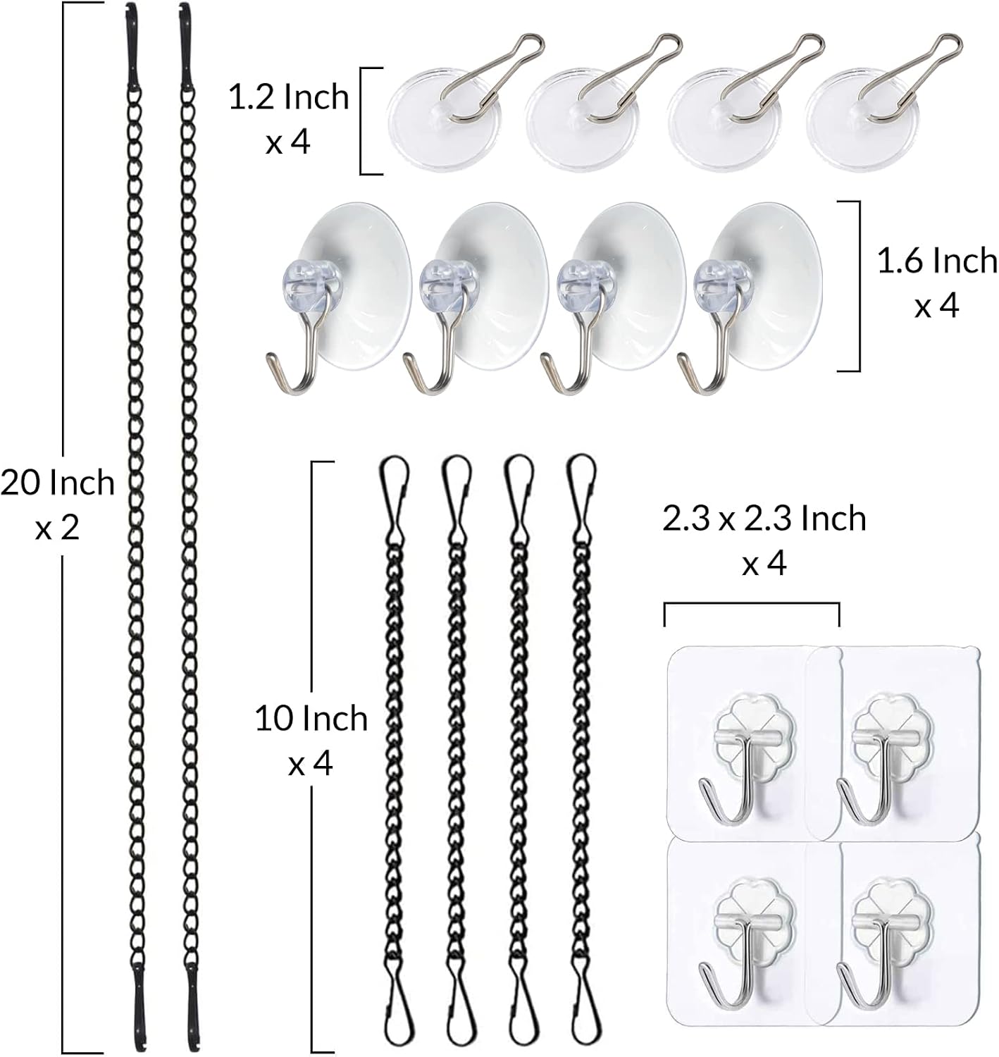 Stained Glass Window Hanging Chain Kit, Picture Hanging Chain with Suction Cup Hooks Sunshine Catcher Metal Nickel Plating Stained Glass Window Panels 10 Inch and 20 Inch (Black)