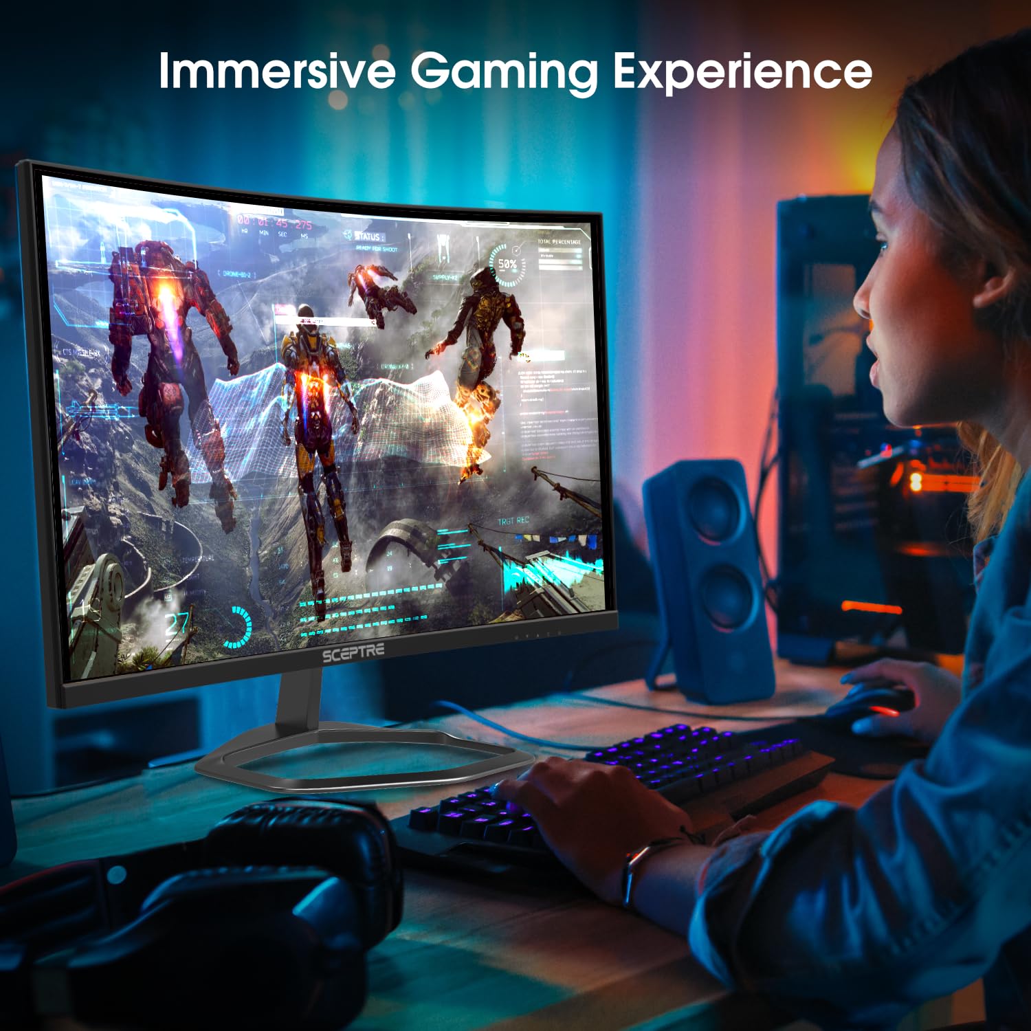 SANSUI 27 Inch Curved 240Hz Gaming Monitor FHD 1080P, 1500R Curve Computer Monitor, 130% sRGB, 4000:1 Contrast, HDR, FreeSync, MPRT 1Ms, Low Blue Light, HDMI DP Ports, Metal Stand, Cable Incl. product image 13