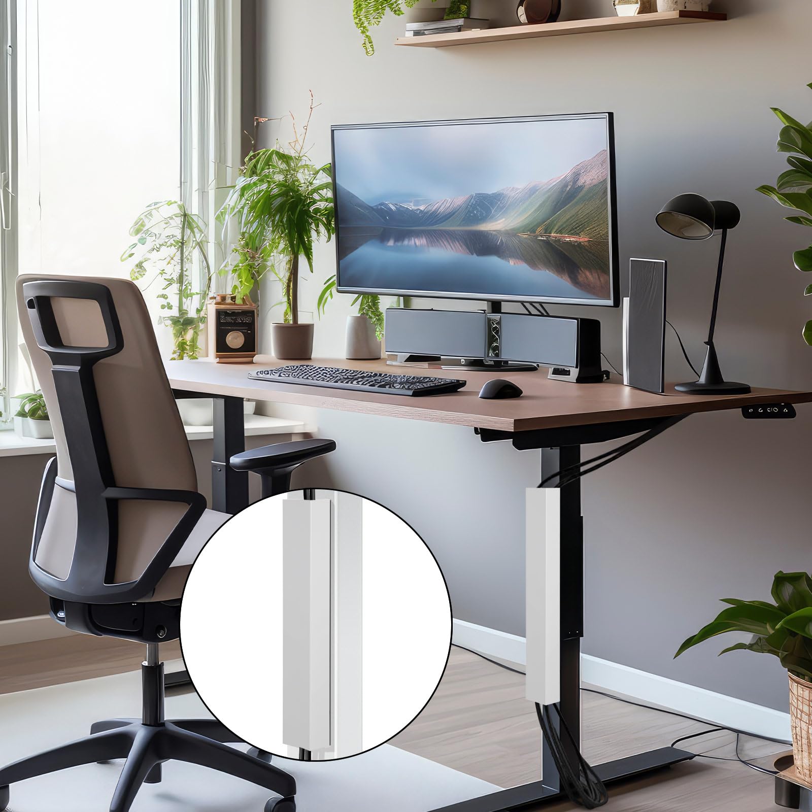 Blulu Lot de 2 caches de câbles magnétiques en acier de 35,6 cm pour pieds de bureau verticaux, sans perçage, pour la maison et le bureau (blanc)