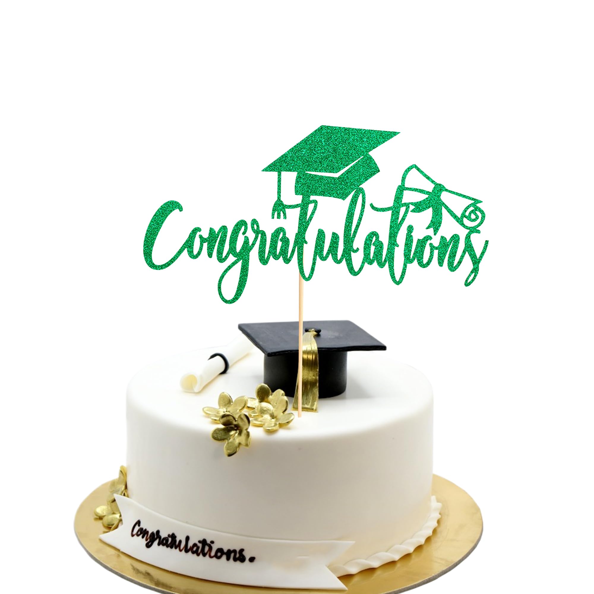 Arthsdite 1Pc Congratulations 2026 Graduation Cake Topper, Congrats Grad Cake Decor - 2026 High School/College/Senior Graduation Party Decorations Supplies - Green Glitter