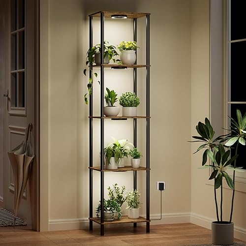 Bstrip Soporte para plantas de interior con luz de crecimiento, estante de plantas de interior de 66 pulgadas de alto, soporte de flores de 5