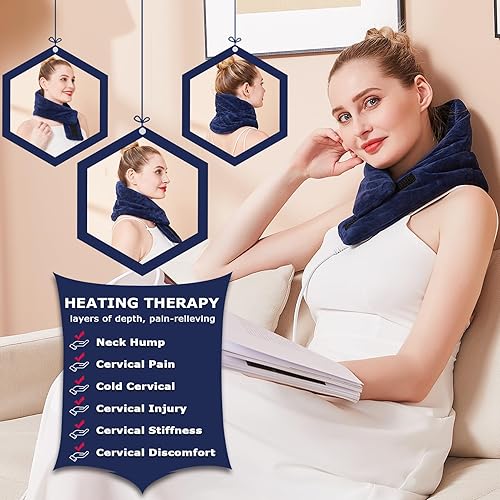 Miniatura 5 de Paquete de 1 almohadilla térmica de cuello para dolor de cuello, almohadilla térmica para aliviar el dolor de cuello, calentador de cuello térmico