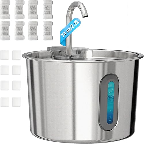 Miniatura 13 de Fuente de agua para gatos de acero inoxidable, dispensador automático de agua para perros de 135 oz/4 litros con bomba ultra silenciosa y 2 filtros