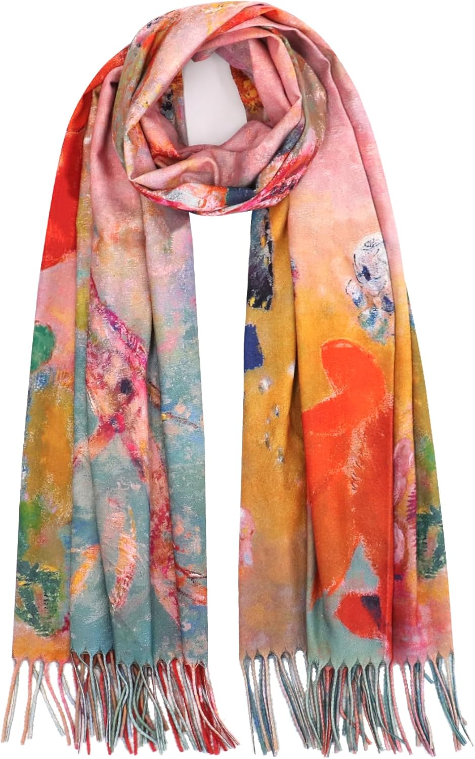 Reversible Pashmina Scarf - Double-Side Scarf For Women Winter Shawl Wrap Monet Van Gogh Art Printing Scarves - Image 6