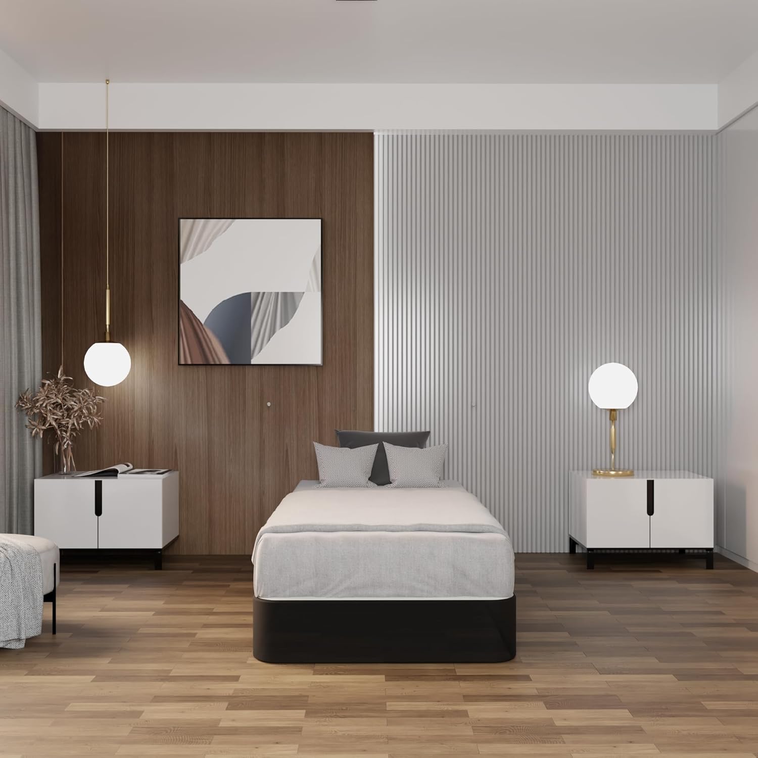 Greaton, Box Spring Bed Base Twin Size, 4-Inch Wood Mattress Foundation – Amish Made in USA – Quiet Noise Free, 2-Pieces Under Mattress-Support BoxSpring, Fully Assembled, Gray