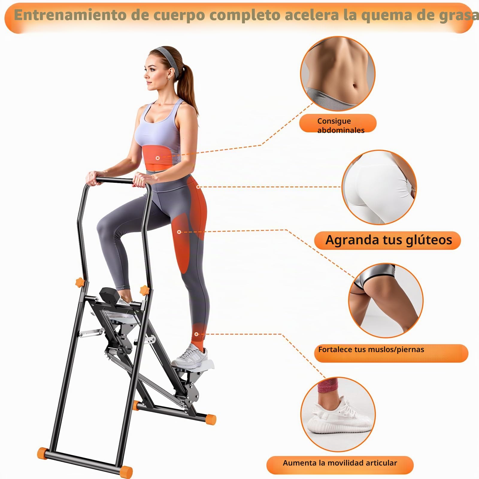 Escaladora vertical plegable para el hogar, máquina de ejercicio para los abdominales, glúteos y piernas. Equipo de cardio para el hogar con resistencia ajustable