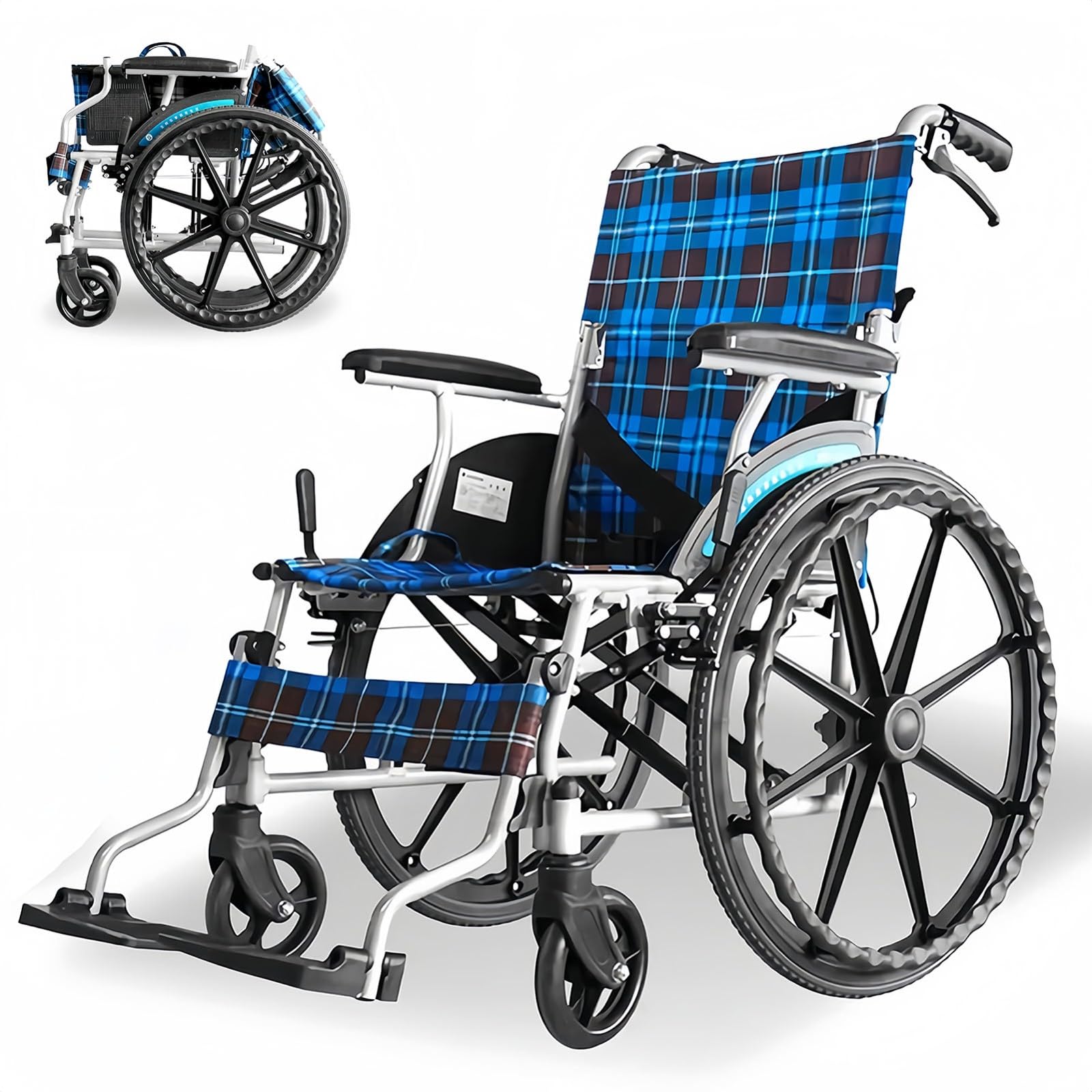 Silla de Ruedas Silla de Ruedas de Viaje Ligera de Aluminio Plegable, Sillas de Ruedas autopropulsadas Livianas para discapacitados y Personas Mayores A