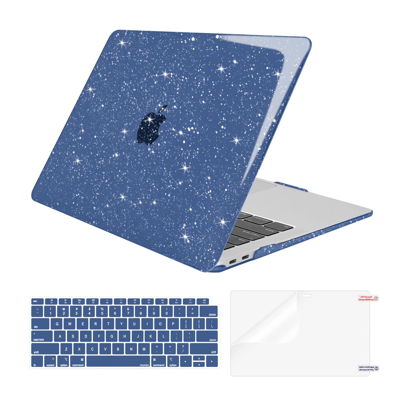 MOSISO Compatible with MacBook Air 13 inch Case 2022 2021 2020 2019 2018 A2337 M1 A2179 A1932, Glitter Sparkly Plastic Hard Case&Keyboard Cover&Screen Protector for MacBook Air 13.3 inch,Midnight Blue