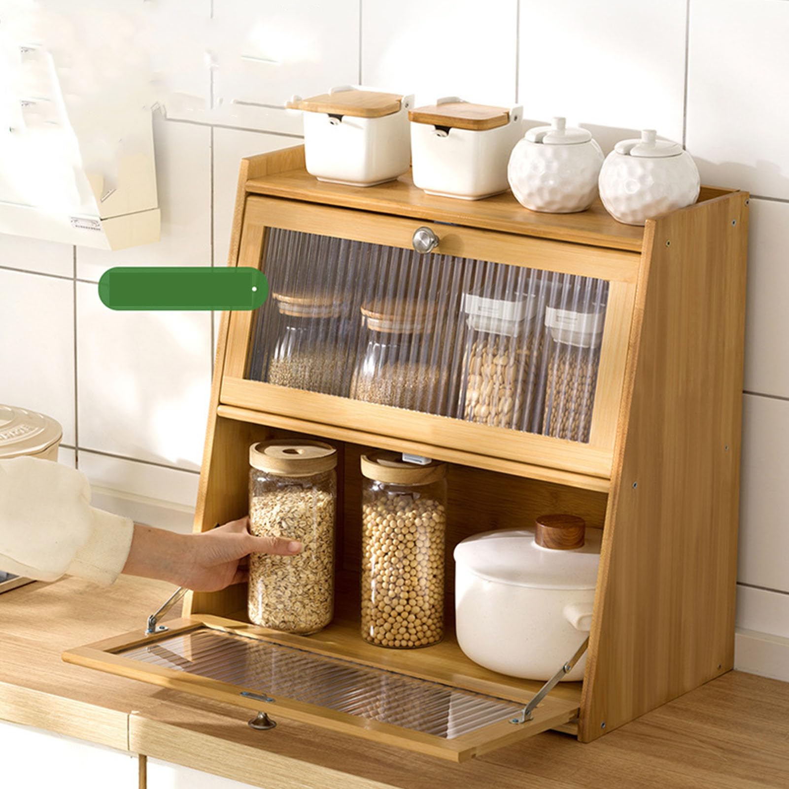 Organizador de Condimentos y Especias de bambú, Diseño Elegante para Gabinete de Almacenamiento de Encimera de Cocina, 40cm, Resistente Al Agua (Madera Color 3 Capas 40x28x50cm)