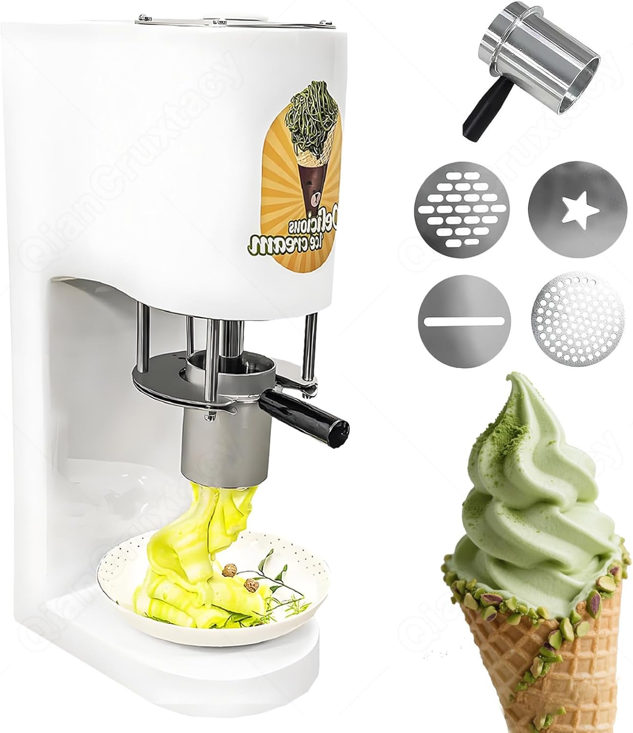 Spaghetti Ice Cream Maker,Multi-shape Spaghetti Ice Cream Press Machine,Spaghetti G Elato Ice Cream Machine,Stainless Steel,For Ice Cream Store, Bars, Cafes, Restaurant,Shop White