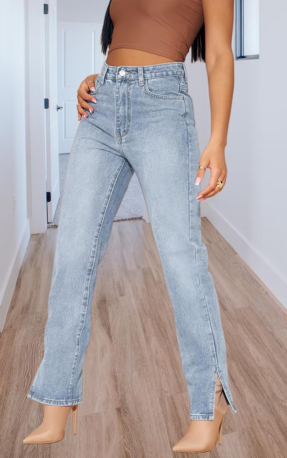 Women's Skinny Straight Leg Mid-High Waist Denim Jeans Casual Stretchy Denim Pants - Image 5