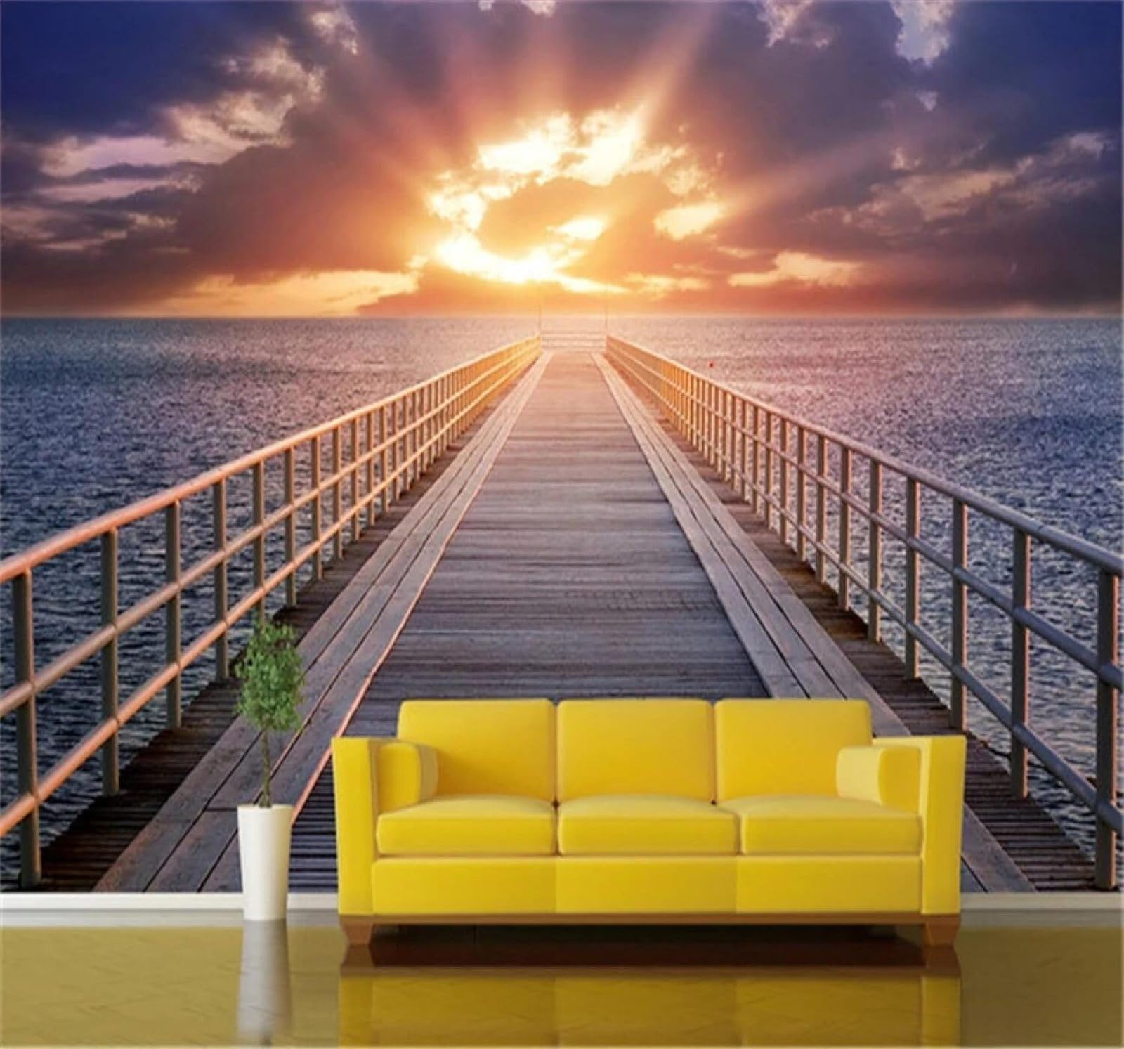 XLMING Aesthetic Sunshine Sea Corridor Seascape 3D Wallpaper Silky Texture Home Study Office Grey Dining Room Sofa Bedroom Living Room TV Backdrop-300cm×210cm