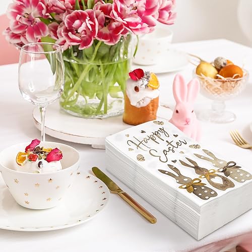 Miniatura 5 de AnyDesign - Paquete de 100 servilletas de Pascua para invitados de Pascua, servilletas de papel con estampado de conejo, servilletas de mano