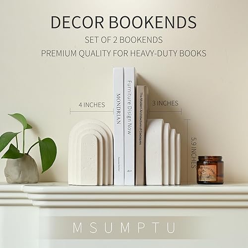 Miniatura 3 de Sujetalibros decorativos para estantes, juego de 2 extremos para libros pesados, diseño de arco en capas, color beige