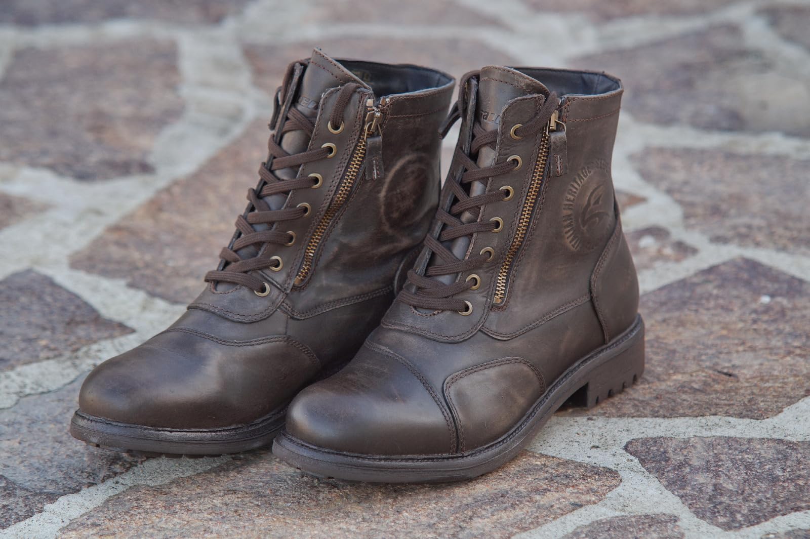 FALCO Stiefel Aviator braun Leder wasserdicht D3O High-Tex CE Doppelreißverschluss