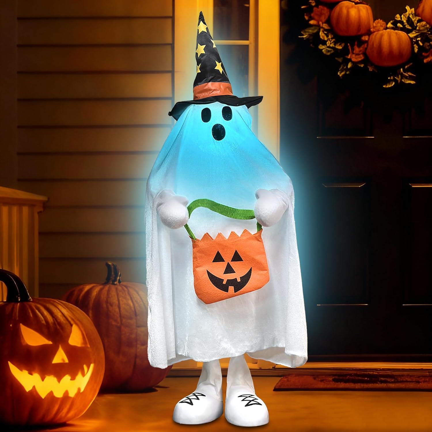 Halloween Decorations Outdoor Light Up Ghost Decor Indoor Color Changing Spooky Ghost Porch Decorations Trick or Treater with Candy Pocket Front Porch Halloween Decor for Yard Home Party Kids 37 "