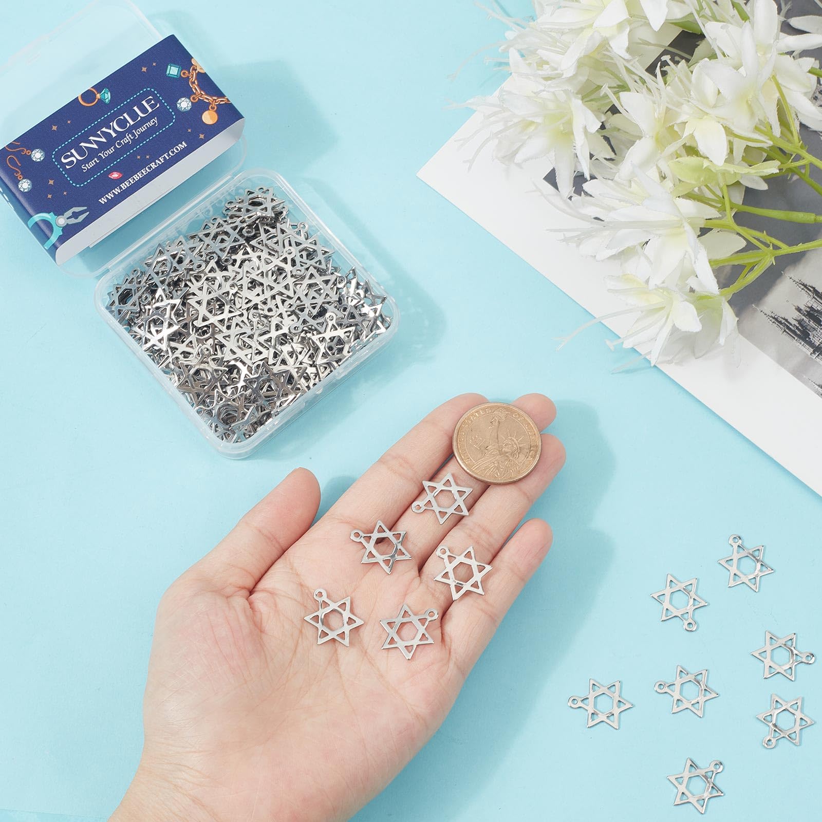 5 Pcs/lot Soleil étoile De David Breloques à Assembler Soi-même En Gros 316 En Acier Inoxydable Hamsa Main Connecteurs Charme Lune étoilé Bijoux Pendentif