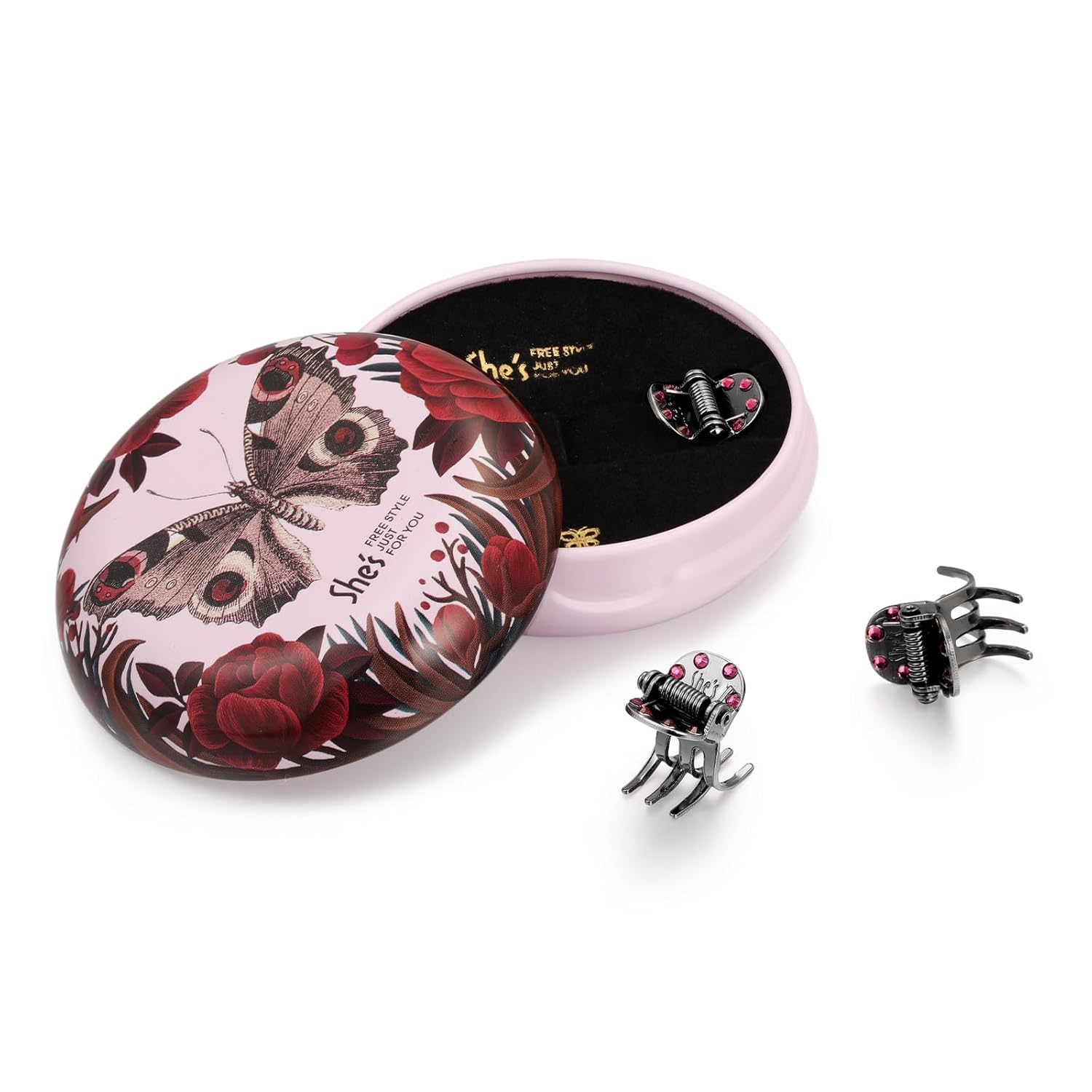 SHE'S FREE STYLE JUST FOR YOU Mini Crystal Rhinestone Hair Claw Clip for Women, Vintage Small Hair Jaw Clips, Retro Metal Hair Clips 0.4 Inch Alloy No-Slip Hair Accessories for Women Girls (3 Pcs)