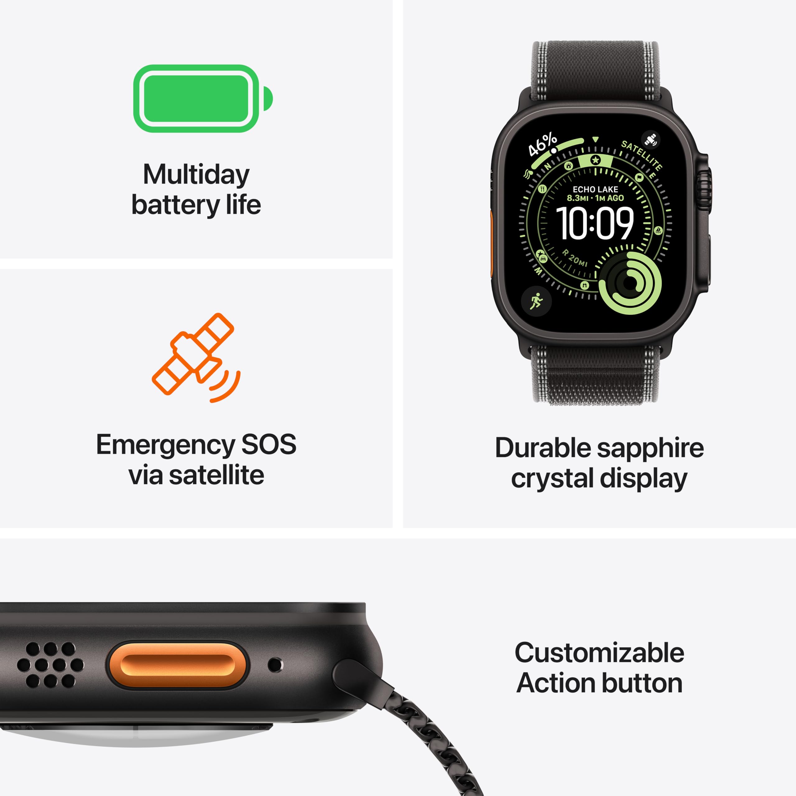 Apple Watch Ultra 3 [GPS + Cellular 49mm] Running & Multisport Smartwatch w/Rugged Titanium Case w/Natural Titanium Milanese Loop - L. Satellite Communications, Advanced Health & Fitness Tracking