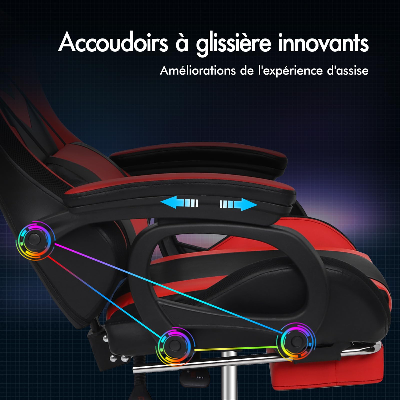 ALFORDSON LED Chaise Gaming, Siege Gaming avec Massage 8 Points, Fauteuil de Gaming Pivotant Ergonomique avec Éclairage RVB avec Support Lombaire et Appui-Tête, Hauteur Réglable, Rouge