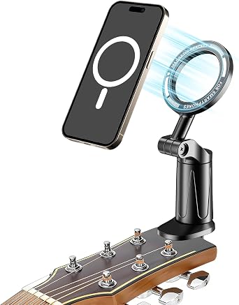 Magnetic Guitar Bass Head Phone Holder Mount, 360 Rotatable Adjustable Guitar Accessories Phone Mount, Compatible with iPhone Android, Bass, Ideal for Live Streaming/Recording/Online Teaching.