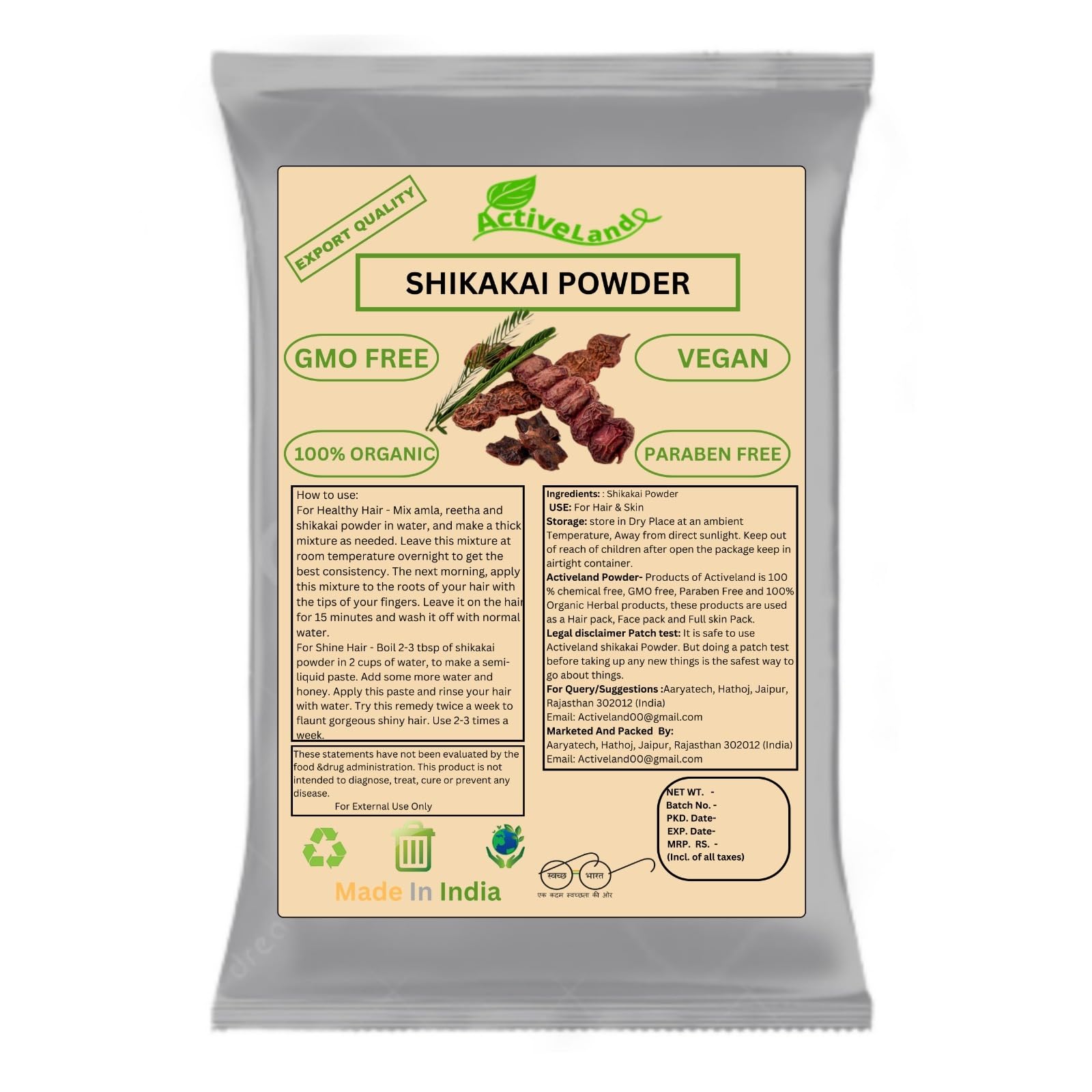 Activeland Natural & Organic Shikakai Powder – 100g | Herbal Hair Cleanser & Conditioner | Strengthens Roots, Promotes Growth | Sulfate-Free, Chemical-Free & Vegan Care-image-10