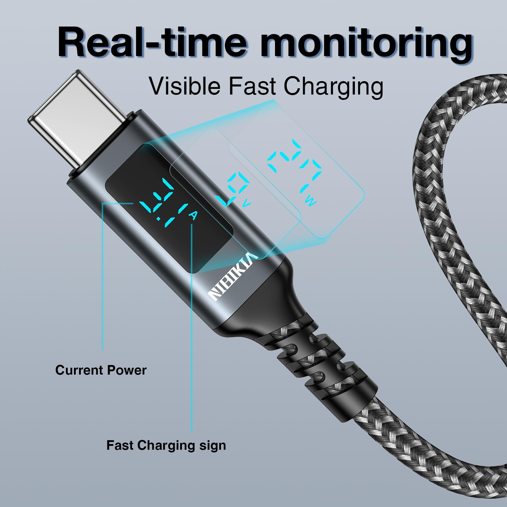 Cavo USB Type-C 2M Cavo USB A a USB C Ricarica Rapida con Display LED Cavo USB Tipo C QC 3.0 & USB 3.0 5Gbps Cavo Tipo C per Samsung S22 Xiaomi Huawei Pixel OnePlus Realme Switch ECC