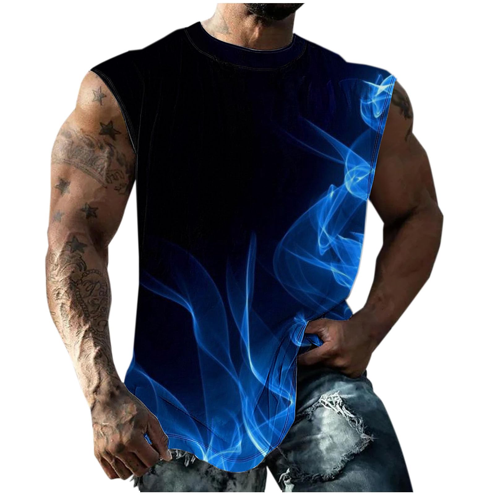 Tee Shirt sans Manche Débardeur Homme Été T-Shirts Impression Sport Teeshirt Décontracté Manches Courtes Tee-Shirt Entraînement Tshirt Extensible Respirant Vêtements