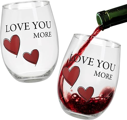 Miniatura 8 de BANBERRY DESIGNS Lover's - Juego de copas de vino  Love You More  Juego de 2 copas de vino sin tallo con corazones decorativos  Mr. & Mrs.  His and