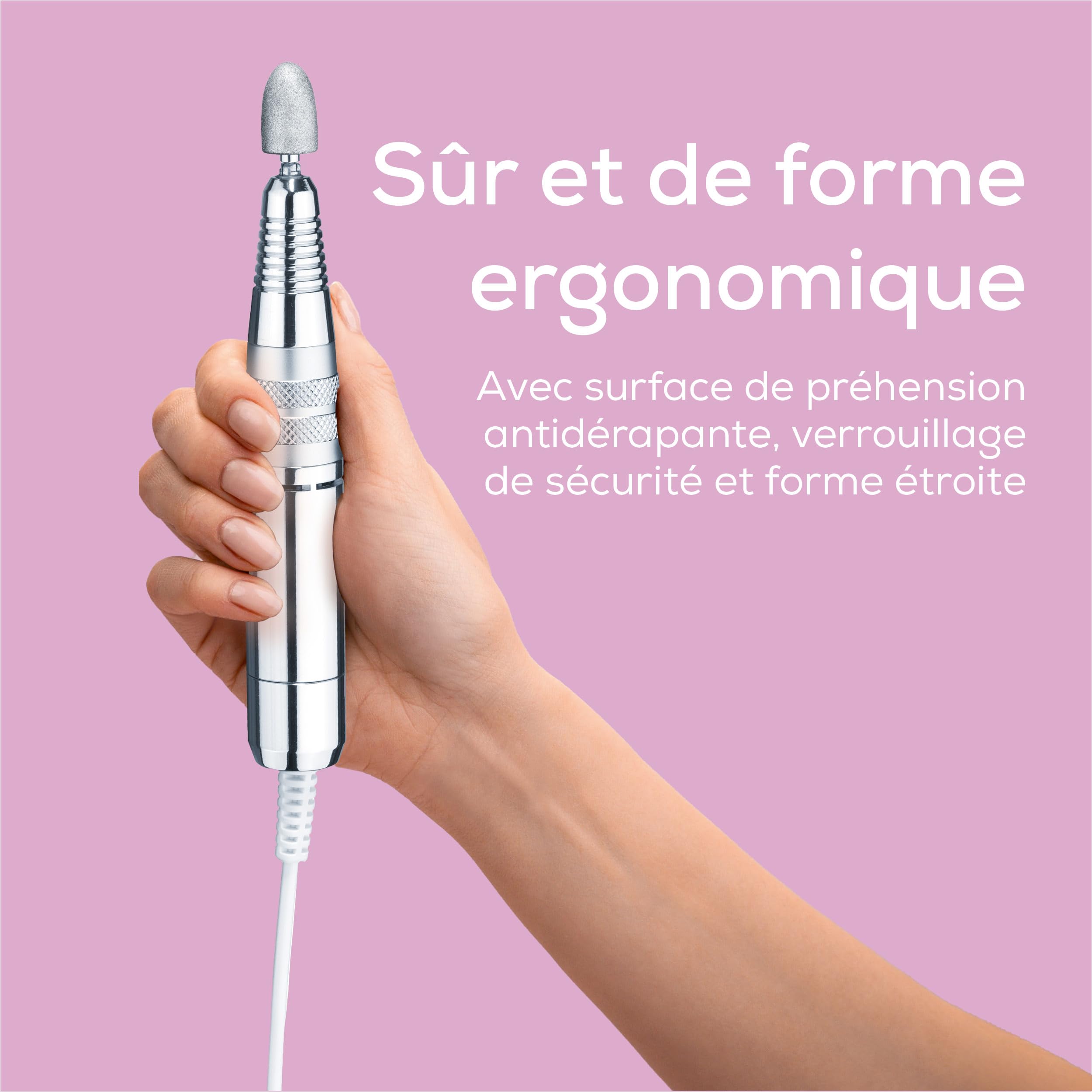 Beurer MP 100 Station professionnelle de manucure/pédicure, ponceuse pour ongles avec 10 embouts en saphir et feutre, embout de protection contre la poussière d'ongles, jusqu'à 20.000 tr/min
