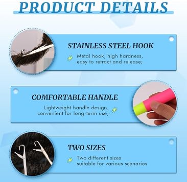 2 Pcs Latch Hook Latch Hook Tool 0.2in, 0.15in Crochet Needles for Hair