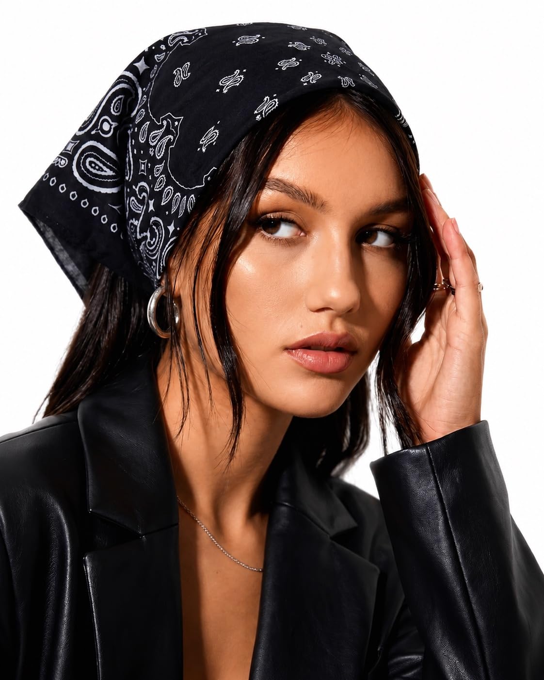 Stylish Black Paisley Cotton Bandana Scarf for Women & Girls | Premium Polyester-Cotton Square Head Wrap, Hair Scarf, Neck Scarf & Travel Accessory | Lightweight Breathable 50x50 cm-image-25