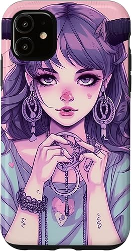 Funda para iPhone 11 Devil Baphomet Kawaii Pastel Anime Girl