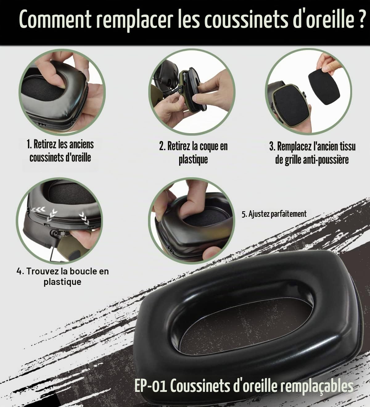 ZOHAN 054 Casque Anti Bruit de Tir Electronique Coussinets d'oreille Remplaçable, SNR 27dB, NRR 22dB, Réducteur de Bruit Réglable, Protection Auditive de Tir Amplificateur Sonore, Vert