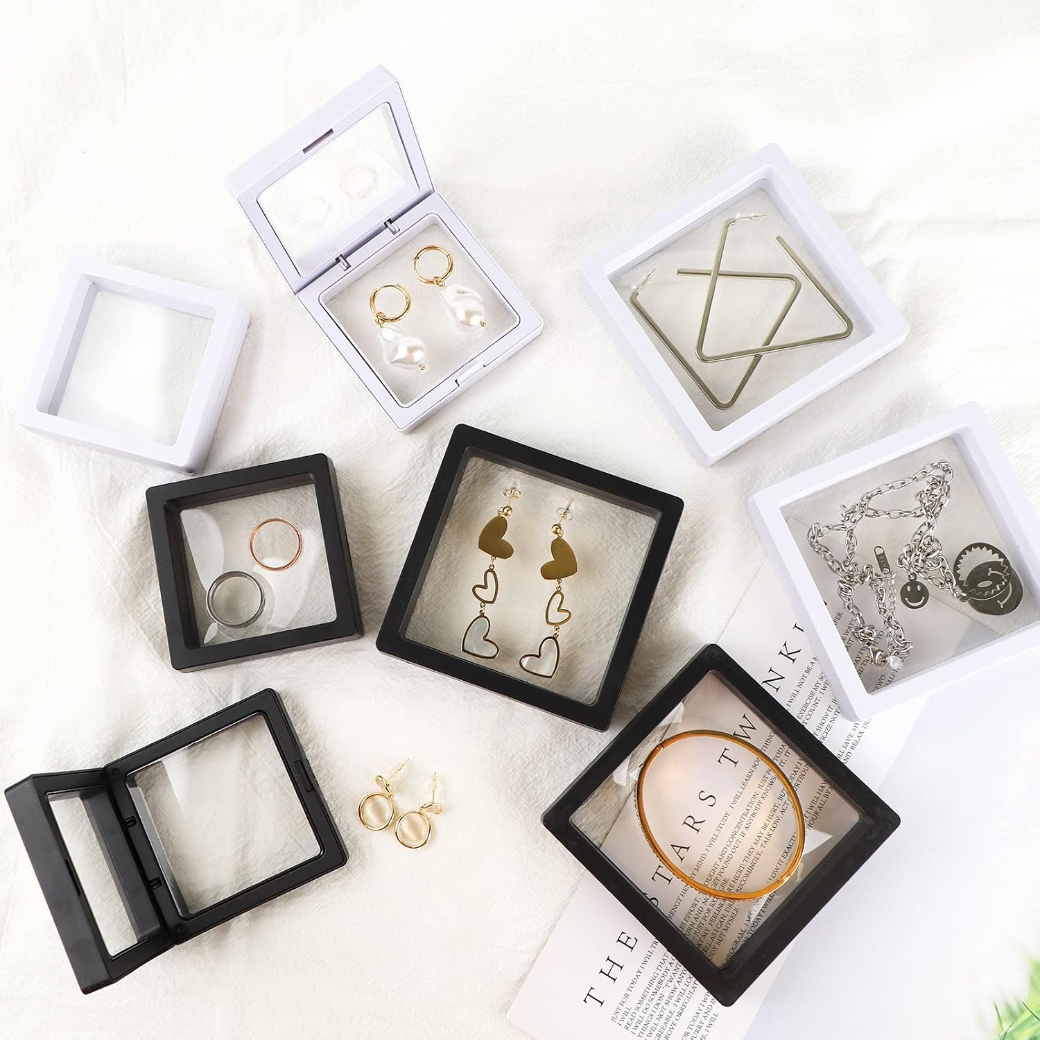 10 Pieces Black 3D Floating Frame Display Transparent Jewelry Storage Cases, Clear Organizer Storage Box for Coins Necklace Earrings Pearls Medals Specimen Prevent Oxidation,PE Plastic Acid Free