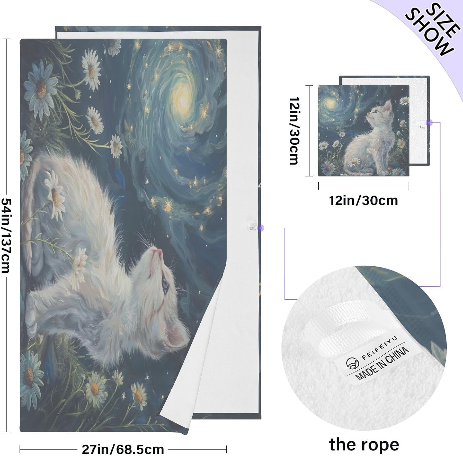 Hand Towels Premium Soft and Highly Absorbent Beautiful Kitten 2 Pcs Towels for Bathroom Set 100% Cotton Decorative Face Towels