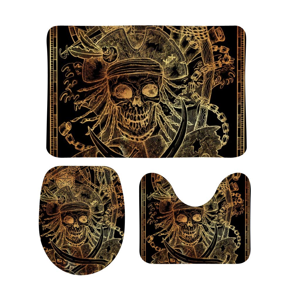 Tapis de bain tête de mort pirate Ruchen ensemble de douche noir original et absorbant