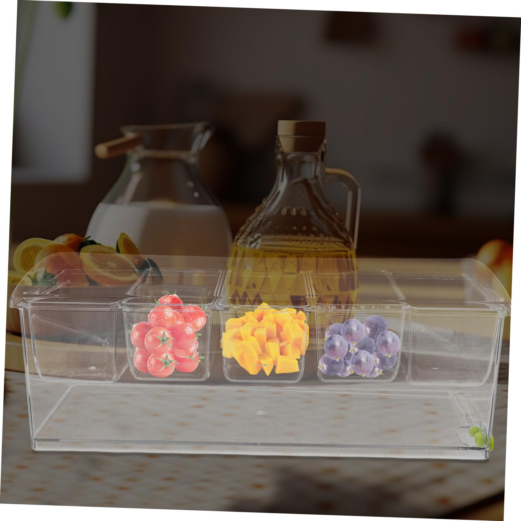 Ipetboom Plateau de Service Réfrigéré Compartimenté avec Couvercle Bac à Condiments Plastique Cases pour Buffet Fruits Sauces et Garnitures Set Complet avec Accessoires pour Événements et