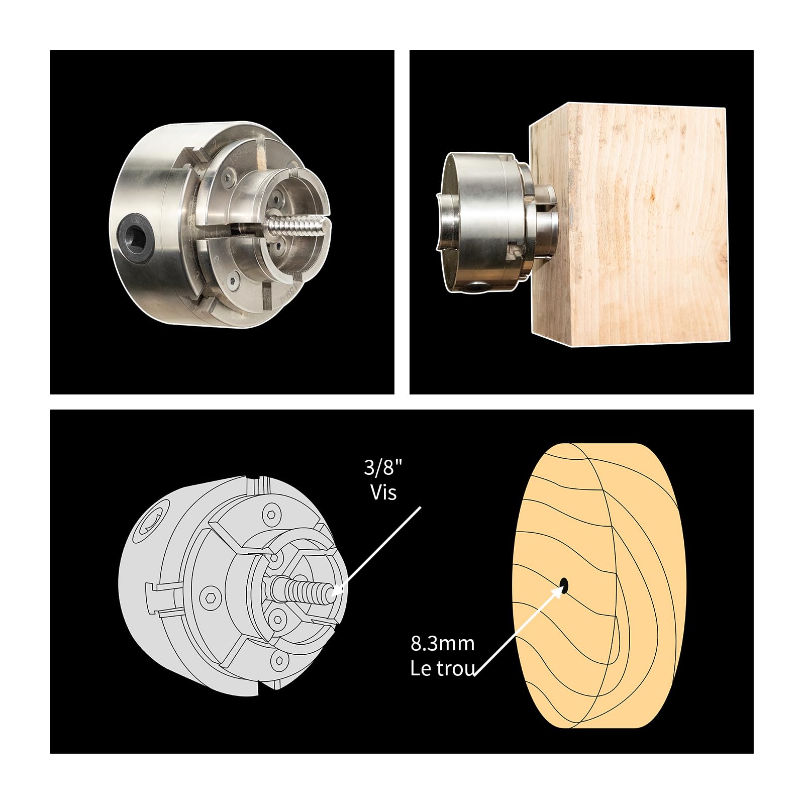 Mandrin de tour à bois,100mm 4 Mâchoires mandrin de tour centrage automatique M33 Avec adaptateur M18(1)