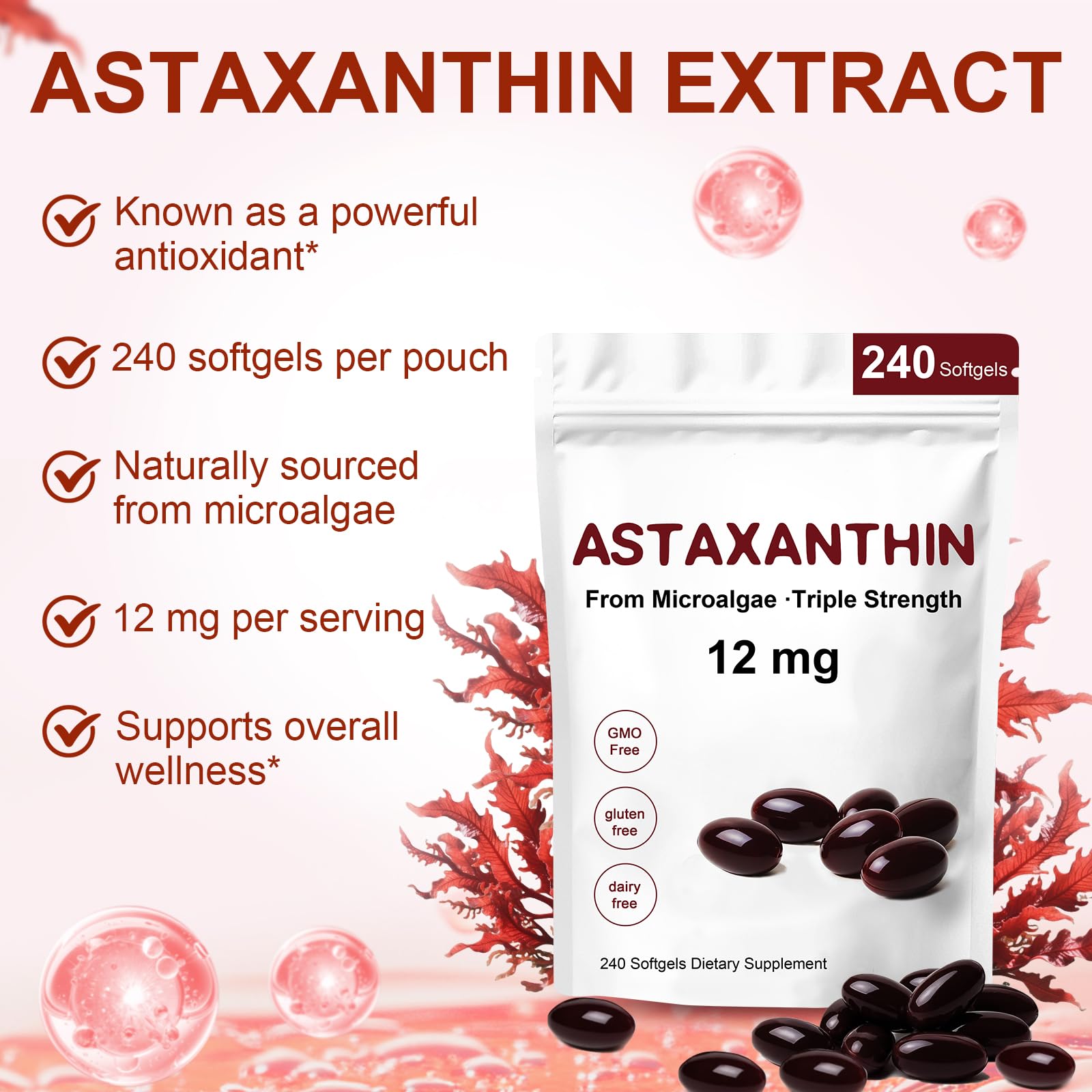 Astaxanthin 12mg Antioxidant Supplements, 240 Softgels — Amazon image 5