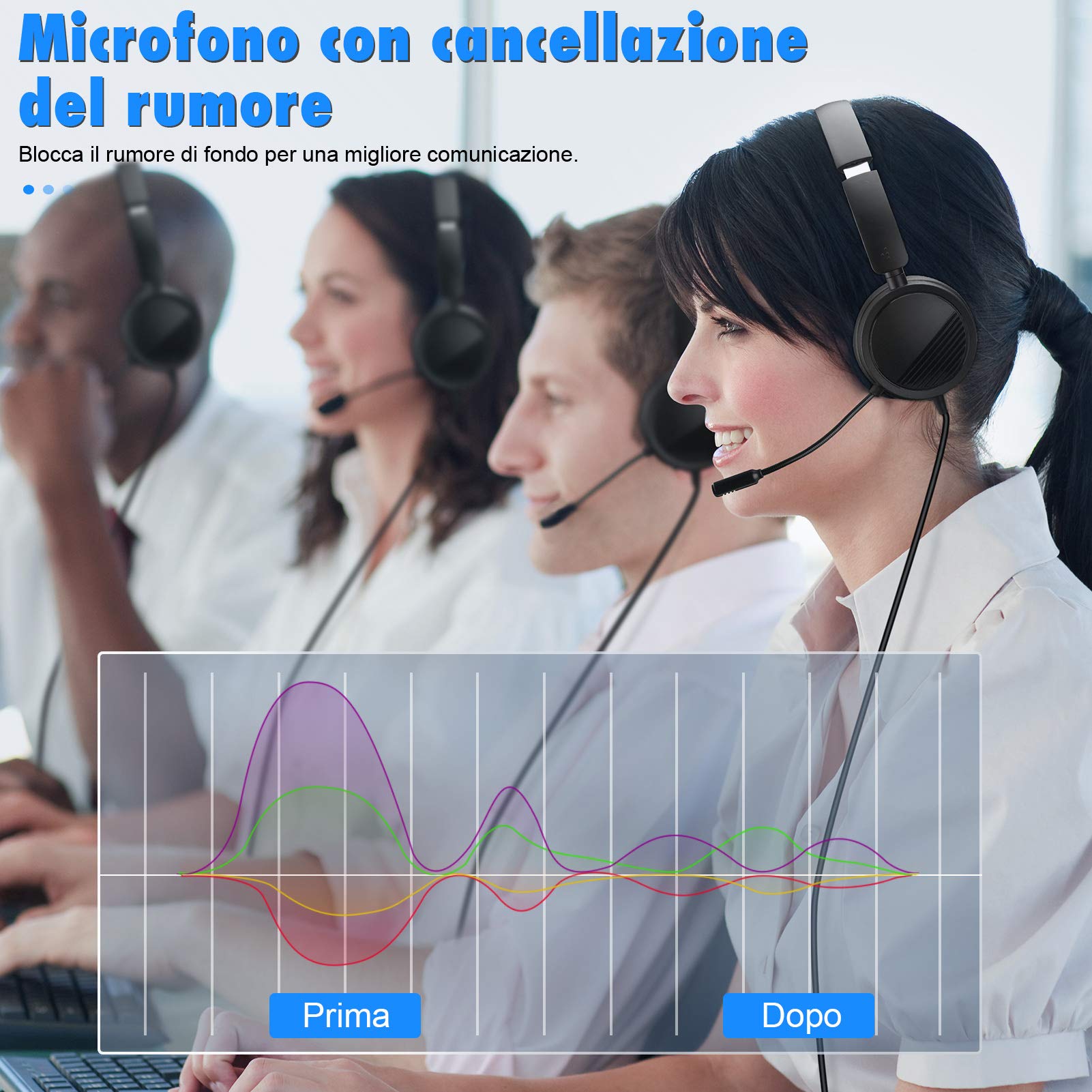 Cuffie Con Microfono USB Per PC - Cancellazione Rumore, Pieghevole Per Call Center, Ufficio E Skype, Nero - Foto 11