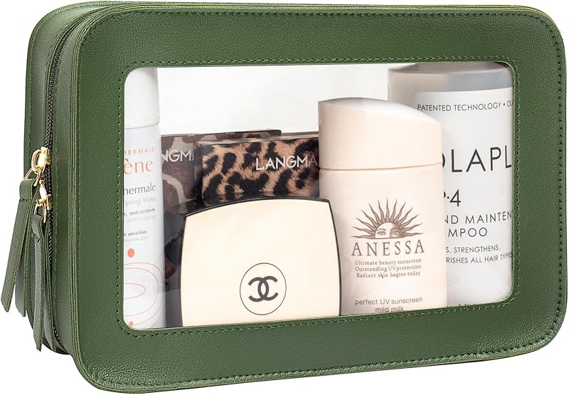 Necessaire transparente LETGO com zíper, material sintético, Clear-Vintage Green